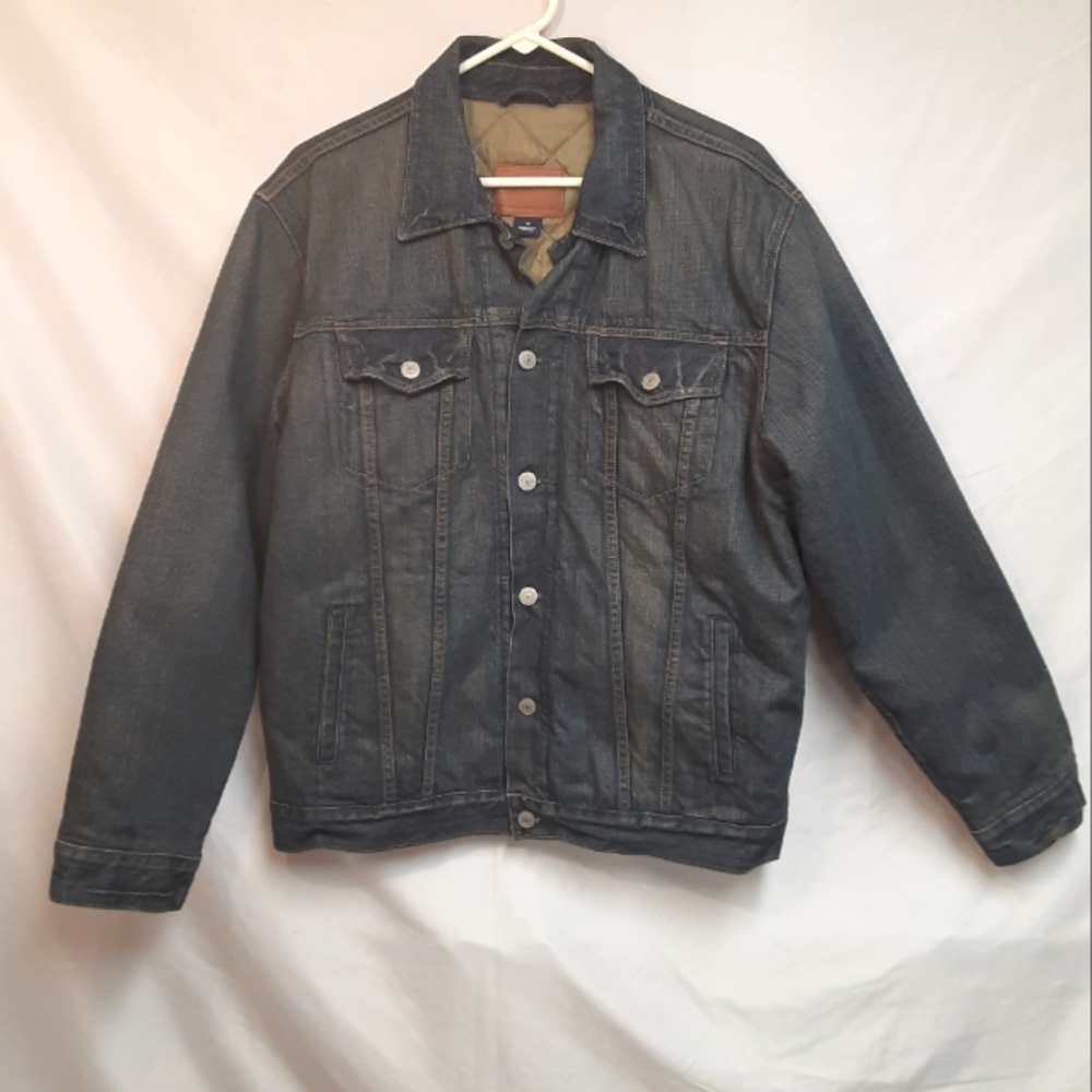 VINTAGE GAP HOL '03 DENIM QUILT LINING BUTTON UP JACKET DARK WASH MENS SIZE MED.